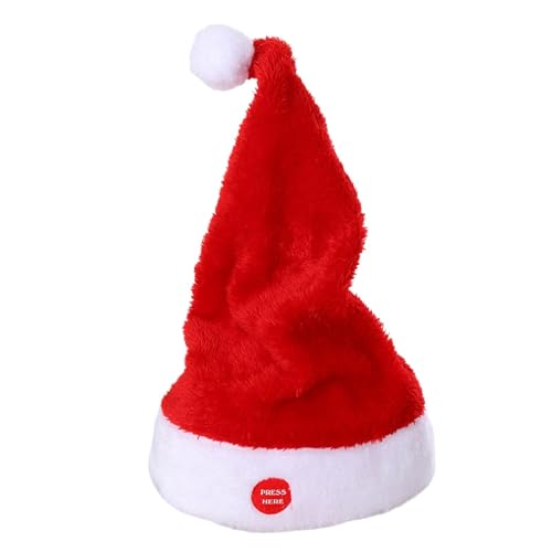 Generisch Décoration de Noël 2025 - Chapeau dansant - Bonnet de Noël avec mouvement musical - Vacances pour enfants et adultes (rouge, 31 cm)