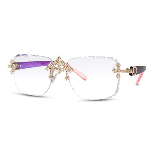 Image of Iced-Out Triple Cross Sunglasses - Frameless Diamond-Cut Luxury Shades for Men & Women | UV400 Hip-Hop Eyewear