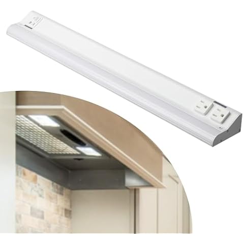 American Lighting 24-Inch LED Courant Undercabinet Light with Two Receptacles, 5CCT, White Finish, 120V AC, 15W, 900 Lumens, CRI 90, 15 Amp, Ideal for Kitchen, Workspace, Retail Display, Under Shelve Cover