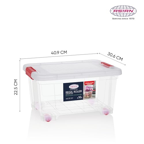 Image of Asian Plastowares - Regal Roller | 16 Ltr - Storage Box | Stackable Organizer for Clothes, Toys, Kitchen, Makeup & More | BPA-Free, Space-Saving Design | Multipurpose Boxes | Transparent