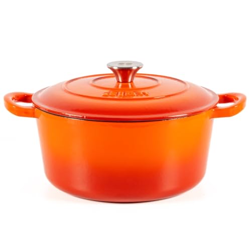 Lätt Home Cocotte Hierro Fundido Esmaltado Naranja. Cocotte Redonda 26x12 CM - 4,8 L. Olla Elegante, Resistente, Especial para Inducción y Apta para todos tipo de Cocina