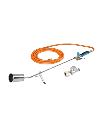 CFH Abflammgerät GV 900 inkl. Gasdruckregler DR 114 und Gasschlauch - Unkrautbrenner Gas Anwendung 2,5 bar mit 3/8' Anschluss, Ideal für Unkrautbeseitigung, Teer- und Teichfolienarbeiten, TÜV SÜD GS