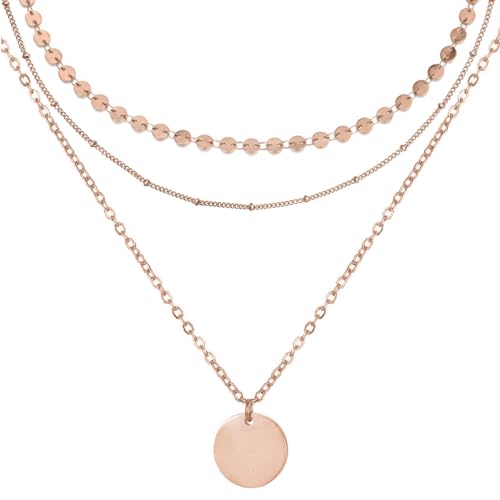 BONNYBIRD® Layering Kette Rosegold Damen Ketten Set Schlichte Kette...