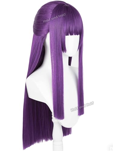 Image of Fer-n Cosplay Wig 29'' Long Straight Anime Deep Purple Wigs with Bangs | Dark Purple Wig Synthetic Hair for Women Halloween Costume Party