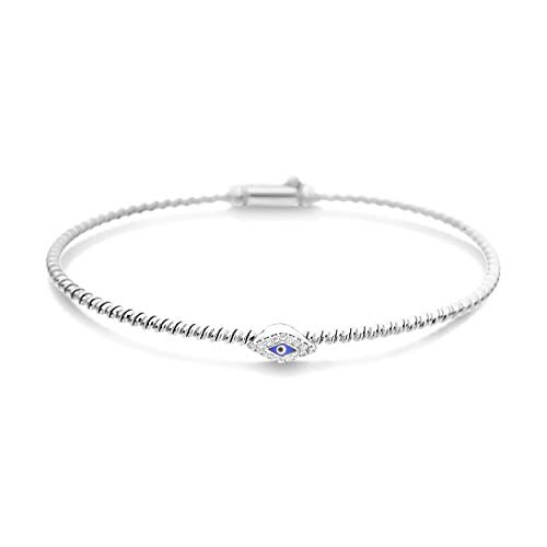 Sterling Silver Evil Eye Bangle Bracelet for Women 925 Sterling Silver Alef Bet by Paula