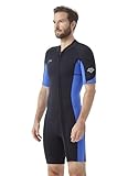 Hevto Shorty Wetsuits Men 2mm Neoprene Short Wet Suit Front Zip for Surfing Diving Kayaking Swimming Paddleboard (M1S-Blue, S)