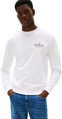 Tommy Hilfiger Herren Sweatshirt Stacked Regular Fit, Weiß (White), XS – Ansicht 1