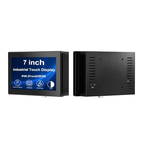 Image of VSDISPLAY 7'' Industrial Touch Monitor,1024x600 IPS, IP65 Front Waterproof | 16:9 Embedded LCD Display,10-Point Capacitive Touch, with H /D VGA Interface for Industrial Outdoor Use