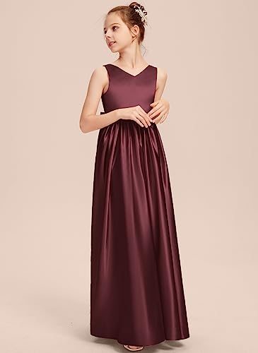 Junior Bridesmaid Dress, Flower Girl Dresses, Formal Dress for Teen Girls Bow A-line V-Neck Floor-Length Satin3