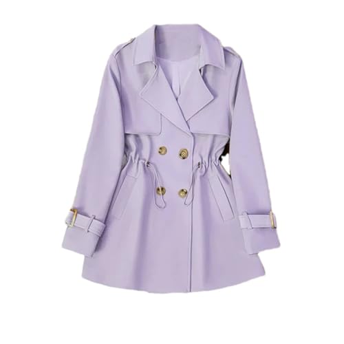 Image of Women Double Breasted Pockets Trench Coat Double Breasted Solid Vintage Lapel Loose Coat Light Purple L(0810)
