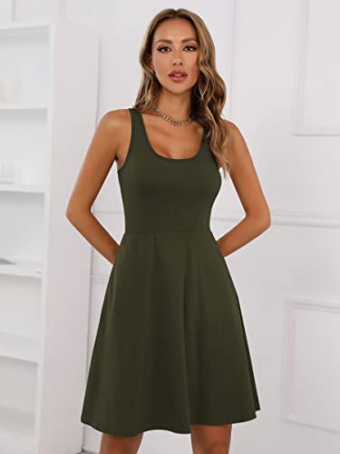 Image of Missufe Women's Sleeveless Racerback Flared Casual Plain Tank Dress