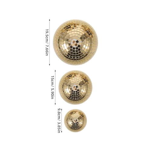Bola espejada de disco dorada, hemisferio de vidrio para decoración de fiestas, 3 piezas, decoración mural reflectante para eventos de DJ y baile miniatura 2