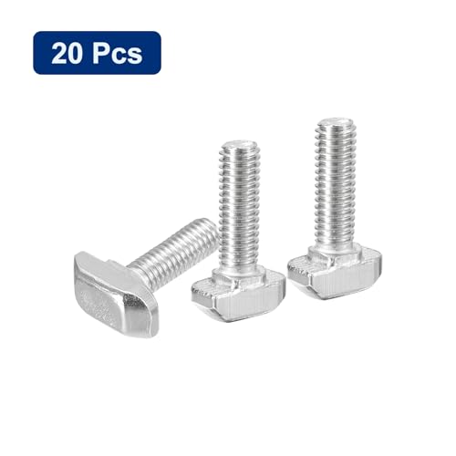 QUARKZMAN 20 Stück Hammerkopfschrauben T-Nut Schrauben, M6 x 20mm Hammerkopf Schraube T-Schraube Drop-in Stud für 3030 Serie T-Nut Aluminium Profil, 304 Edelstahl, Silber