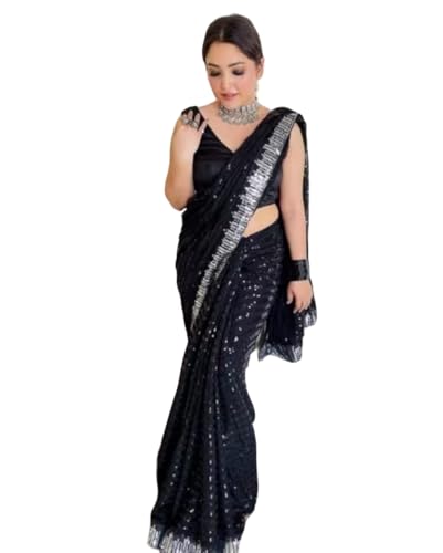 Sari indio tradicional KULIA con blusa sin coser y bordado de fiesta