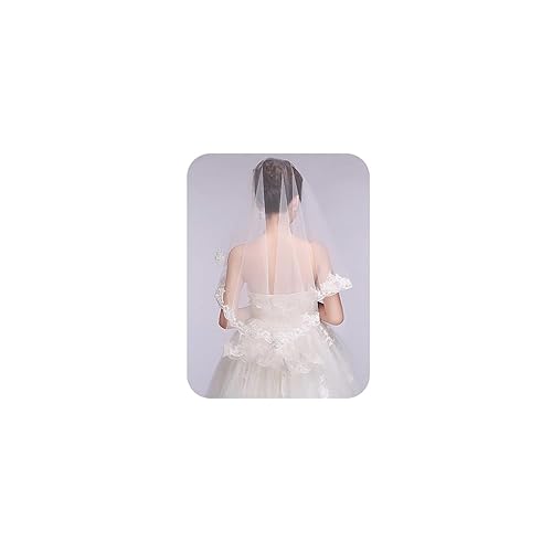 JWICOS Elegante velo de encaje floral para novias velo corto de tul nupcial de 1 nivel para boda despedida de soltera (blanco)
