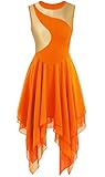 ELLYDOOR Praise Dance Tunic Dancewear for Women Sleeveless Color Block Irregular Flowy Hem Liturgical Worship Lyrical Dance Dress Orange, Tag XL