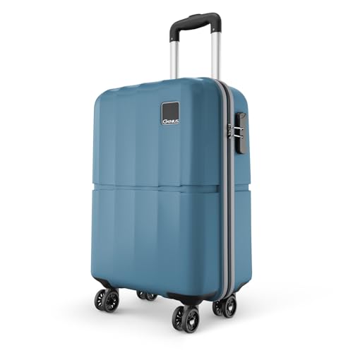 Image of Safari Genius Theo 8 Wheels 55cm Cabin Size Trolley Bag, Hard Case Polycarbonate, 360 Degree Wheeling Small Carry-on Luggage, Suitcase for Travel, Trolley Bags for Travel, Pearl Blue