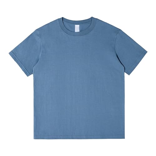 Men Round Neck Breathable Bottoming Shirts Classic Short Sleeve Daily T Shirt Summer Solid Simple Pullover Tops (Blue,Large)