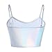 Women's Metallic Spaghetti Strap Tank Top Holographic Shiny Crop Tops Sexy Off Shoulder Slim Tees Shirt Bustier Tube Blouse Rave Outfit Basic Causal Tops Vest Summer Tops Laser Silver - Camisole S