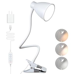 BOHON Clamp Lamp Reading Light 3 Color Modes 10 Brightness Dimmer Bedside Lamp 10W 38 LED Desk Lamp with Auto Off Timer 360° Flexible Gooseneck Clip on Light for Bed, USB Cord Include, White