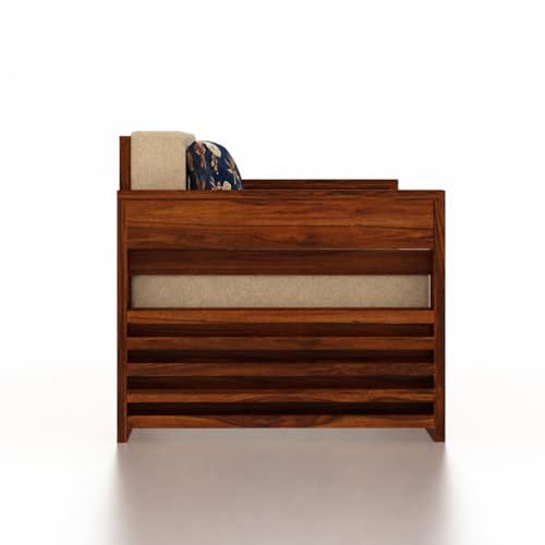 Image of Ganpati Arts Solid Sheesham Wood 3 Seater Lurid Sofa Cum Bed with Side Pocket for Living Room Bed Room | Wooden Bedroom Furniture for Home (Natural Finish)