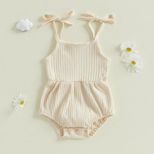 Newborn Infant Baby Girl Romper Ribbed Knit Sleeveless Spaghetti Strap One Piece Jumpsuit Bodysuit Summer Clothes2