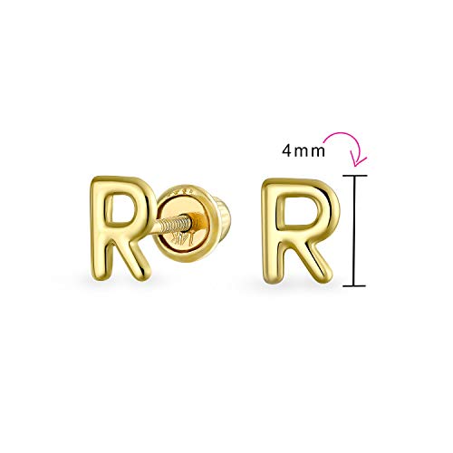 ABC Minimalist Real Yellow 14K Gold Capital Block Alphabet Letter Initial Stud Earrings Safety Ball Screw Back For Teen For Women4