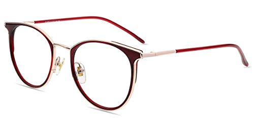 Blaulicht Brille Entspiegelt ohne Sehstärke Damen, Rote Blaulichtfilter Computer Brille gegen Kopfschmerzen, Retro Runde Große Brille Blaulicht