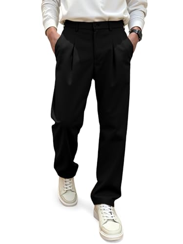 Image of JMIERR Men's Pleated Pants Elastic Waist Wide Leg Casual Dress Pants