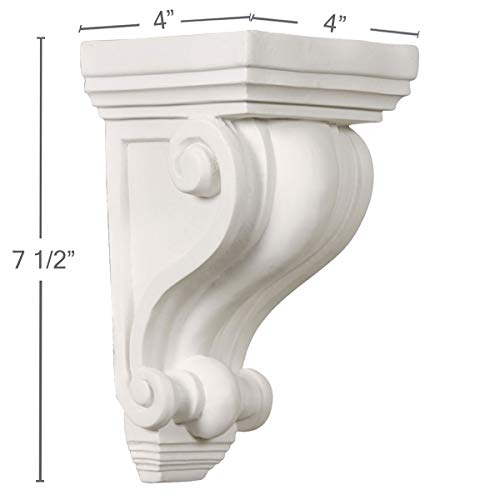 Ekena COR04X04X07DE 4" W x 4" D x 7 1/2" H Devon Corbel, Primed - Image 2