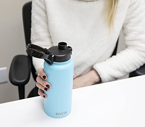 MIRA 32 oz Insulated Water Bottle - Stainless Steel Thermo with One-Touch Quick-Open Spout - Double Wall Hot & Cold (24Hr Cold/12Hr Hot) - Blue