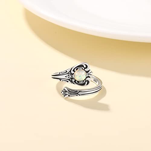 S925 Sterling Silver Opal Spoon Boho Wrap Vintage Promise Ring4