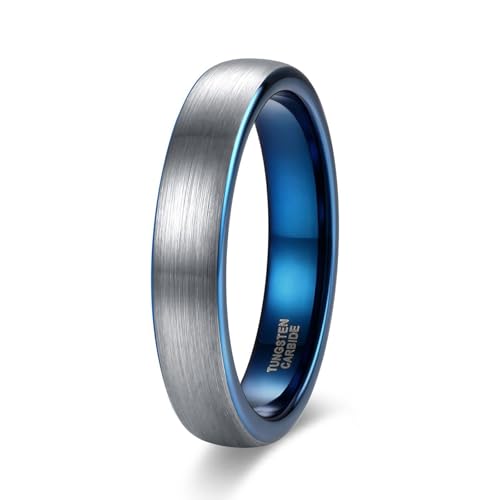 Anneau de mariage homme tungstène bleu argenté brossé confort 4mm