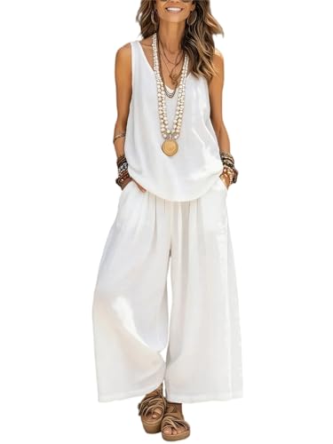 Conjunto de 2 piezas casual de verano ropa de mujer ligera chaleco y pantalones de pierna ancha