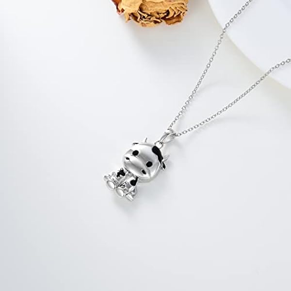 enjoylifecreative Gato vaca mariposa libélula collar 925 plata esterlina Animal colgante collar Animal joyería regalos para mujeres niñas amantes de los animales (Vaca)