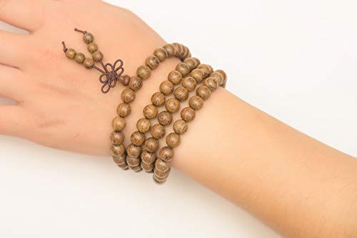 anzhongli Mala Beads Bracelet for Men Women 108 6mm Wood prayer Beads Elastic Cord
