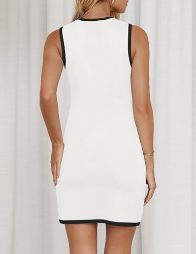 ZESICA Women's 2026 Summer Sleeveless Mini Dress Elegant Crewneck Button Knit Bodycon Bussiness Office Short Dresses