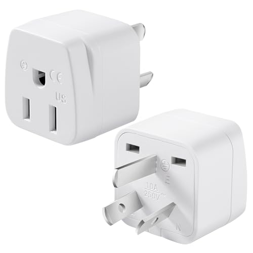 2 Pack US to Argentina Australia China Travel Plug Adapter Type I 3 Pin Grounded Wall Plug Wall Outlet Power Adapter for Argentina Australian New Zealandand More (Type I - White)
