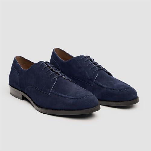 Zapatos de vestir clásicos de ante azul marino para hombre con cordones 3