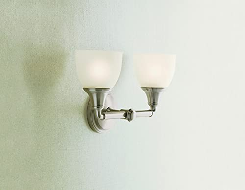 Image of Kohler Devonshire Bathroom Vanity Light Fixture, Wall Sconce Lighting, Position Facing Up or Down, UL Listed, 2 Light, Brushed Nickel