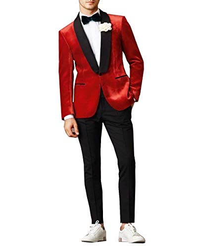 Tuxedo rouge en velours slim fit pour marié et grandes fêtes