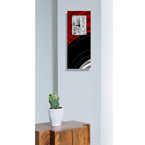 Statements2000 Unique Modern Black, Silver & Red Jewel Toned Abstract Metallic Wall Clock - Contemporary Time-Piece, Home Accent - Functional Metal Art - Power On Clock By Jon Allen - 24-Inch #TOP7
