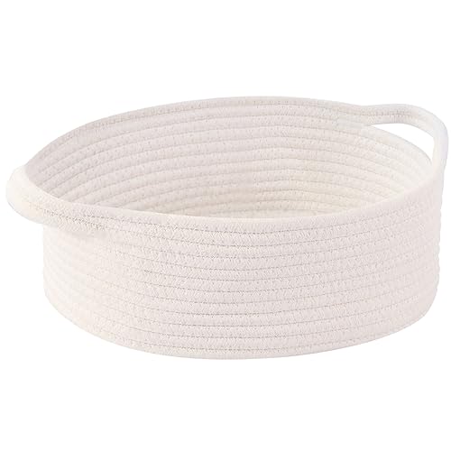OUTBROS Cestini Portaoggetti Intrecciato in Corda di Cotone, Contenitore per l'immagazzinamento con Maniglie, Impilabile Scatola di Immagazzinaggio, 33 x 22 x 13 cm, Bianco
