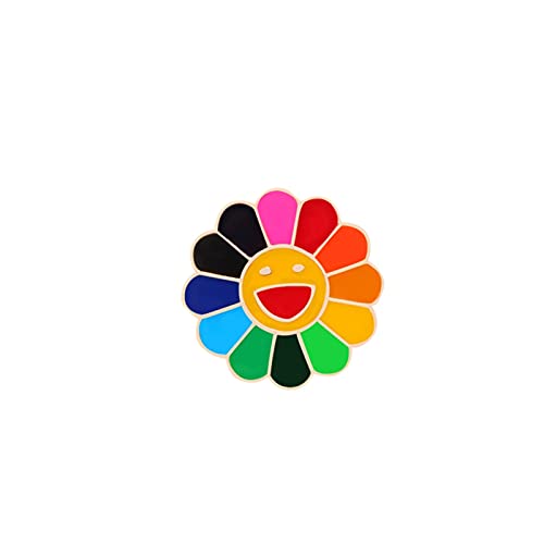 Broche fleur colorée en émail avec visage sourire pour vestes et sacs