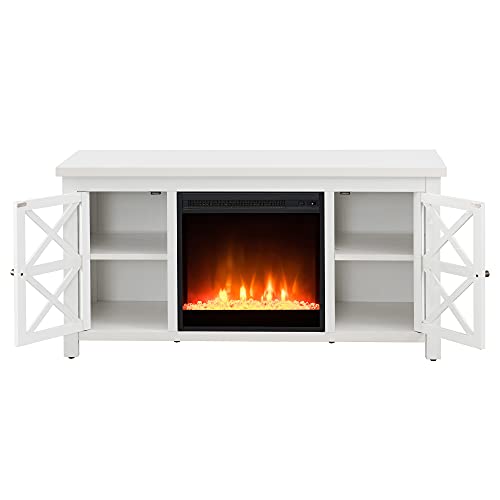 Image of Henn&Hart Rectangular TV Stand with Crystal Fireplace for TV's up to 55 inch in White, Electric Fireplace TV Stands for the Living Room
