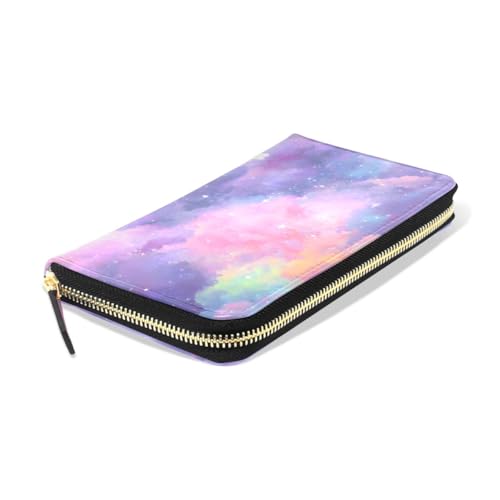 Long Wallets Leather Bifold Wallet for Women Colorful Clouds Spots with Zipper Credit Card Holder Large Capacity3