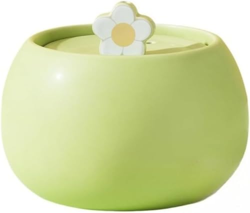 猫用電動水飲み器、ペット専用陶磁器水飲み器、噴水設計、流動水源、多重浄化水質、静音、安全、小型犬と子猫に適合、黒あご予防 (グリーン,1.5L)