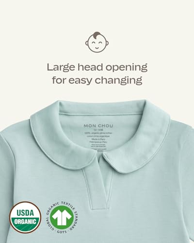 MON CHOU Premium Long Sleeve Bodysuit - Luxuriously Soft, 100% Pima Cotton Baby Bodysuit with Collar - Organic Cotton Baby Clothes (Ivory, 18-24 Months)3
