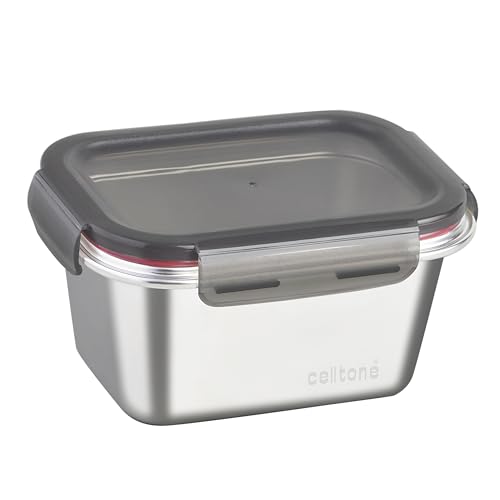 Image of Fridge to Oven Microwave Safe Stainless Steel Reusable Food Storage Containers with Leak-Proof and Airtight Lids (Rectangle 550 ML)