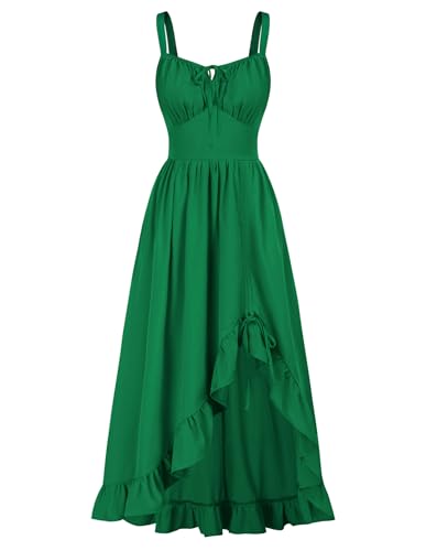 Scarlet Darkness Renaissance Dress Women Summer Corset Dress Flowy Sleeveless Milkmaid Vacation Sundress with Pockets Green S